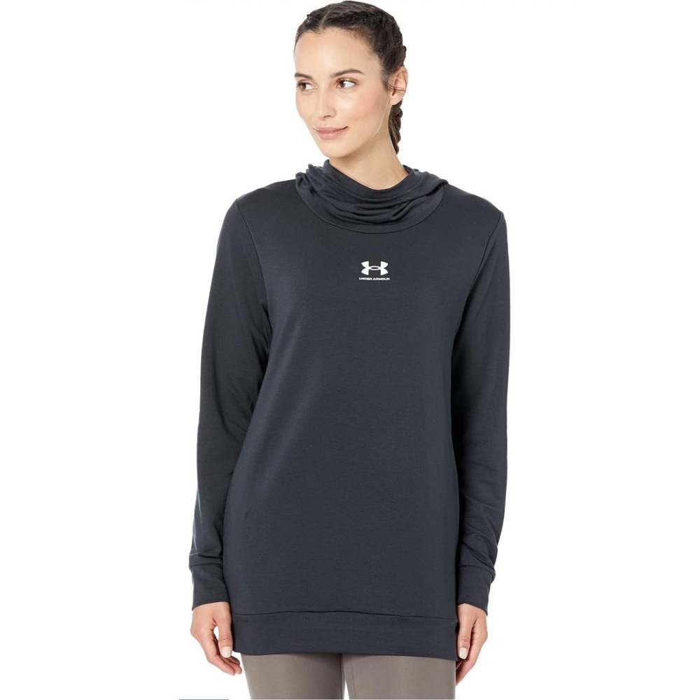 Under Armour UA Women's Rival Terry Funnel Long Sleeve Tunic Black Size Med NWT
